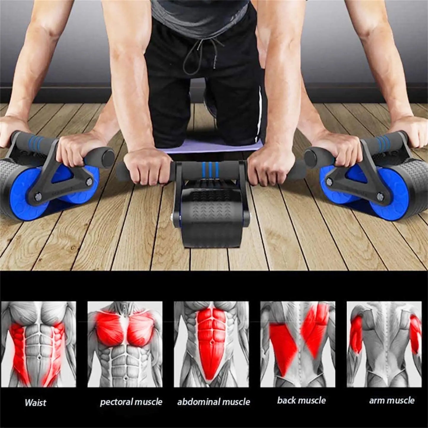 Springback Wheels Roller Domestic Abdominal Exerciser Push‑up Training Mute Fitness Equipment Blue Fitness Accessories