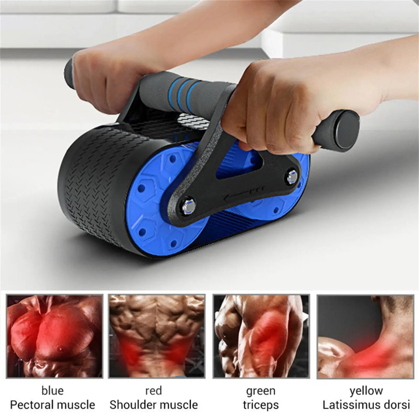 Springback Wheels Roller Domestic Abdominal Exerciser Push‑up Training Mute Fitness Equipment Blue Fitness Accessories