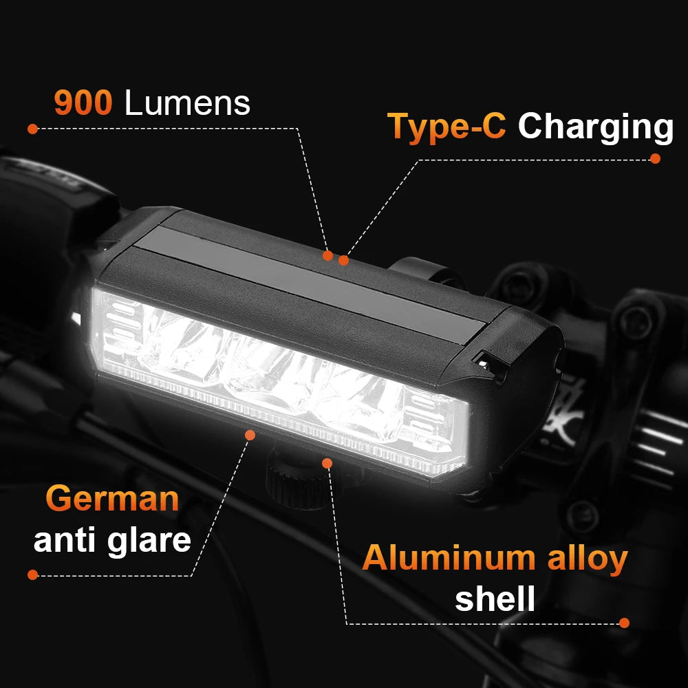 USB Rechargeable Bike Front Light 900 Lumens Cycling Light 2000mAh Bike Lights for Night Riding/Cycling Safety Lamp