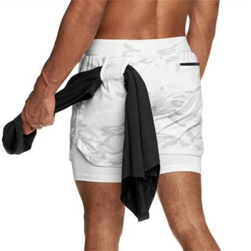 2024 Camo Running Shorts Men 2 In 1 Double-deck Quick Dry GYM Sport Shorts Fitness Jogging Workout Shorts Men Sports Short Pants
