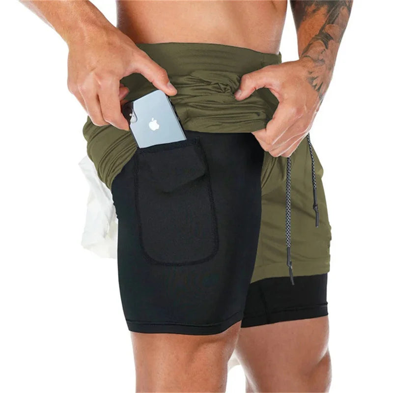 2024 Camo Running Shorts Men 2 In 1 Double-deck Quick Dry GYM Sport Shorts Fitness Jogging Workout Shorts Men Sports Short Pants