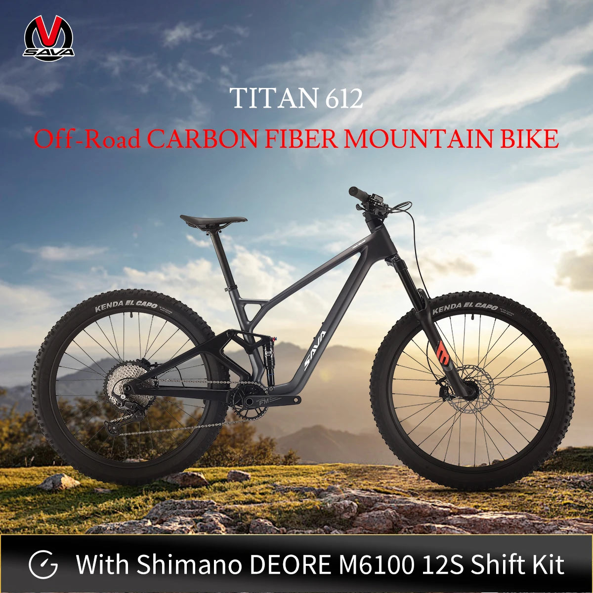 SAVA 612 Carbon Fiber Mountain Bike Suspension Cross-Country Class MTB 12 Speed with SHIMAN0 DEORE M6100 Kit