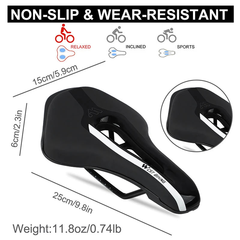 WEST BIKING Road Bike Gel Comfortable Seat PU Leather Soft Foam Filled Cushion MTB Cycling Saddle Ultralight Bicycle Parts