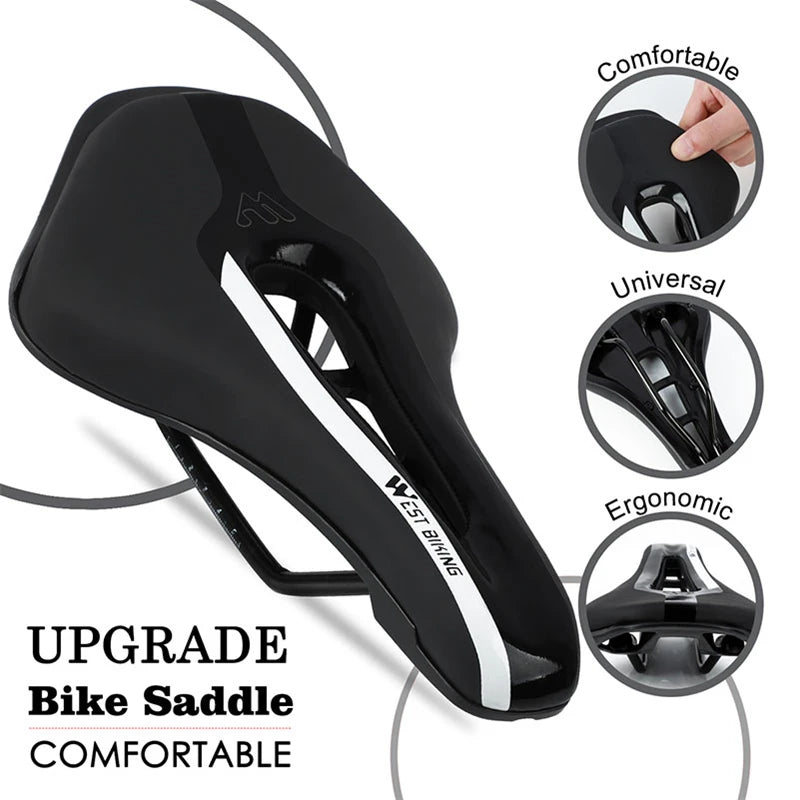 WEST BIKING Road Bike Gel Comfortable Seat PU Leather Soft Foam Filled Cushion MTB Cycling Saddle Ultralight Bicycle Parts