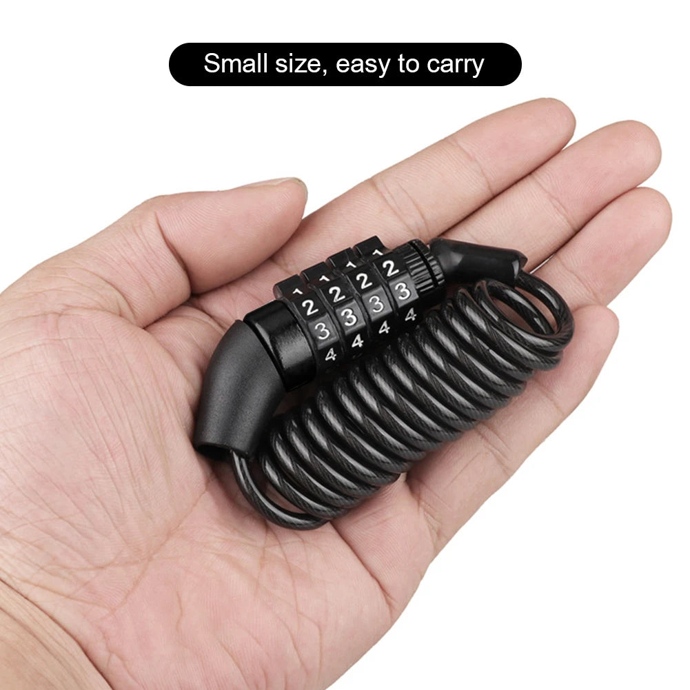 Bicycle Lock 4 Digit Combination Code Steel Cable Security Password Lock Anti-Theft Bike Bike Helmet Lock Cycling Accessories