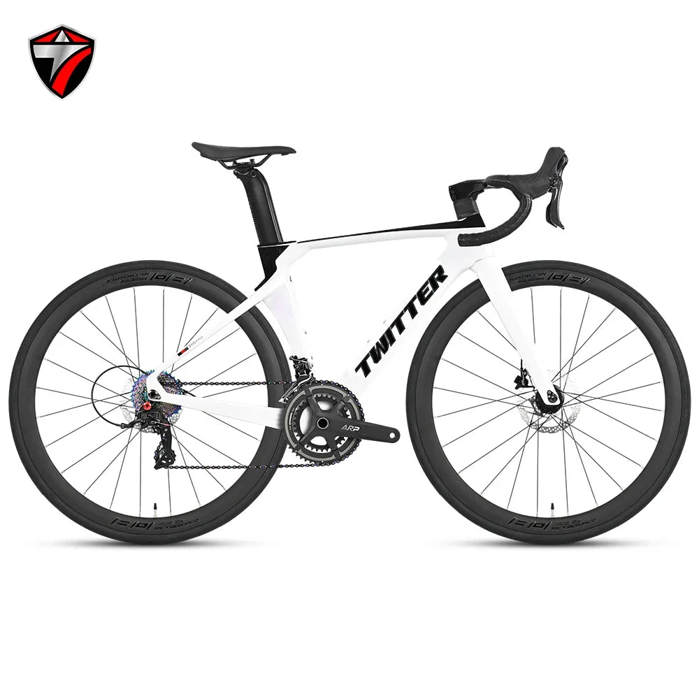 TWITTER R5pro Carbon Fiber Road Bike 22/24 Speed Racing with Hydraulic Disc Brakes Available in 7 Sizes - 43.5/46/48/50/52/54/56