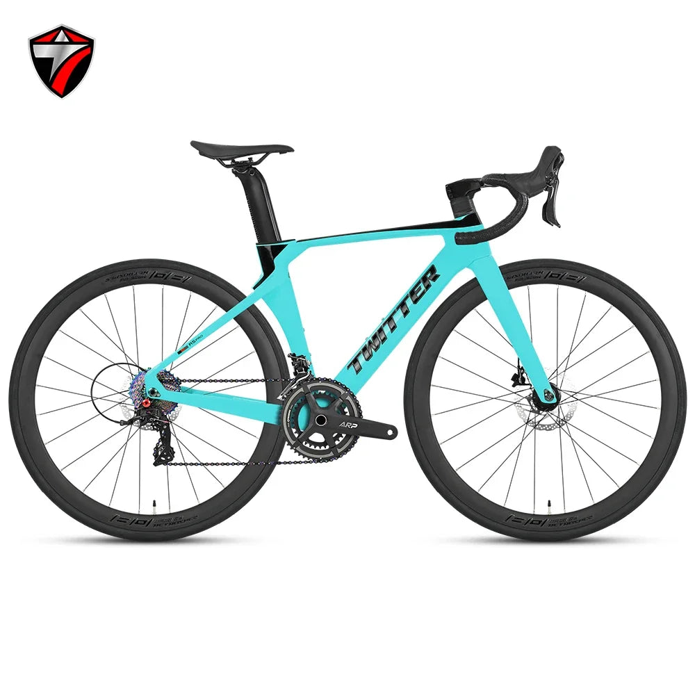 TWITTER R5pro Carbon Fiber Road Bike 22/24 Speed Racing with Hydraulic Disc Brakes Available in 7 Sizes - 43.5/46/48/50/52/54/56