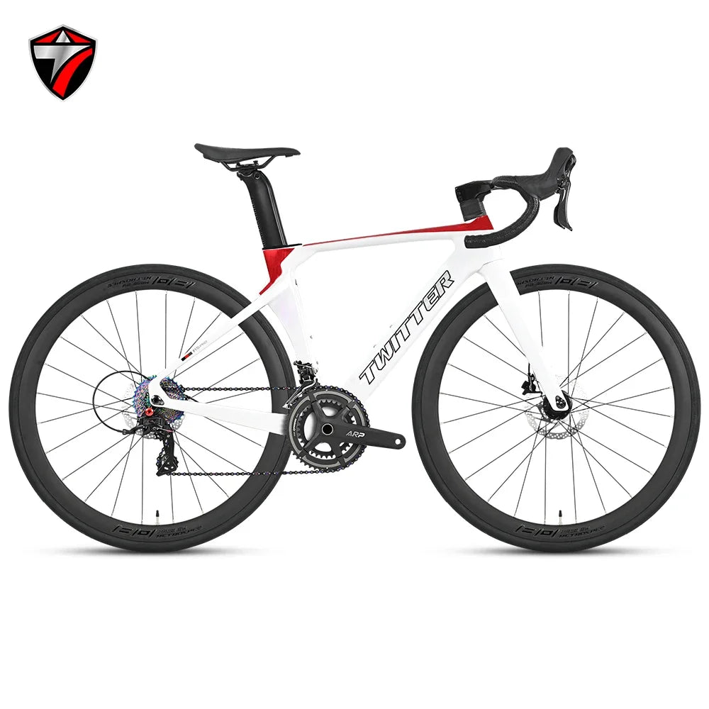 TWITTER R5pro Carbon Fiber Road Bike 22/24 Speed Racing with Hydraulic Disc Brakes Available in 7 Sizes - 43.5/46/48/50/52/54/56