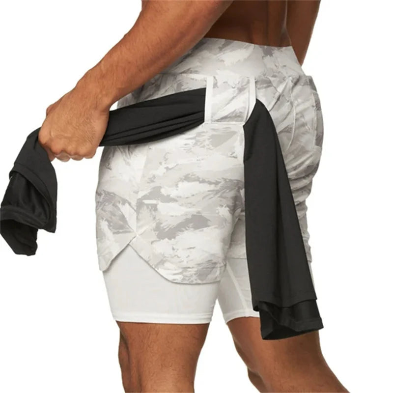2024 Camo Running Shorts Men 2 In 1 Double-deck Quick Dry GYM Sport Shorts Fitness Jogging Workout Shorts Men Sports Short Pants