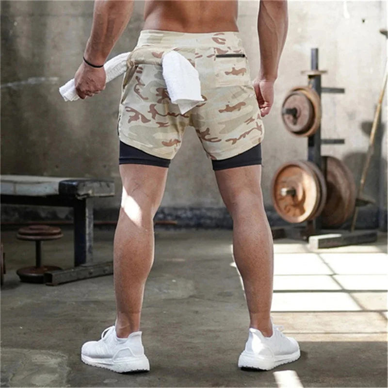 2024 Camo Running Shorts Men 2 In 1 Double-deck Quick Dry GYM Sport Shorts Fitness Jogging Workout Shorts Men Sports Short Pants