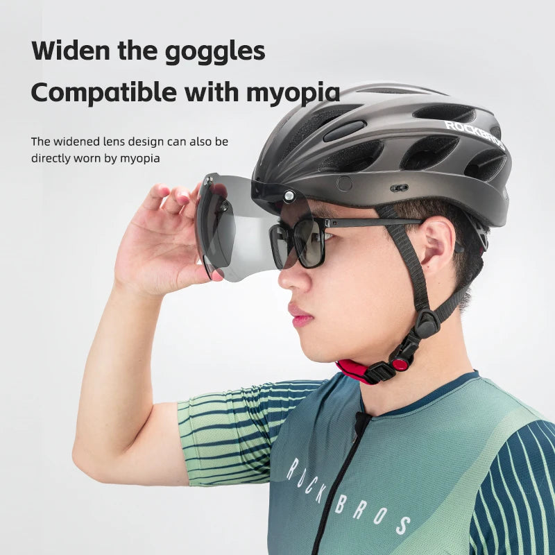 ROCKBROS Cycling Helmet Lightweight Integrated Helmet Head Protection Safety Helmet With Goggles Men Women MTB Road Bike Helmet
