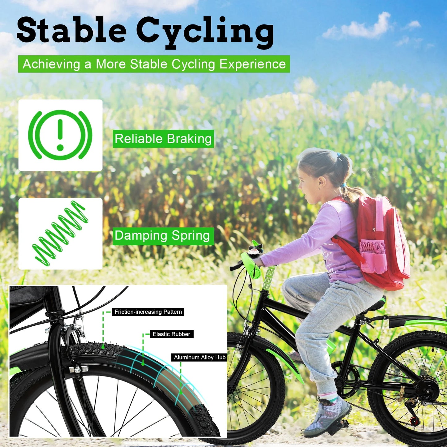 20In Mountain Bike 7 Speeds Adjustable Height Kids Bicycle for Boys, Girls MTB Children's Bicycle with Double Disc Brake