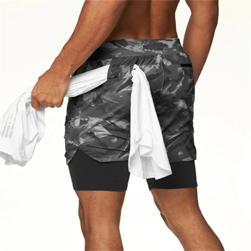 2024 Camo Running Shorts Men 2 In 1 Double-deck Quick Dry GYM Sport Shorts Fitness Jogging Workout Shorts Men Sports Short Pants